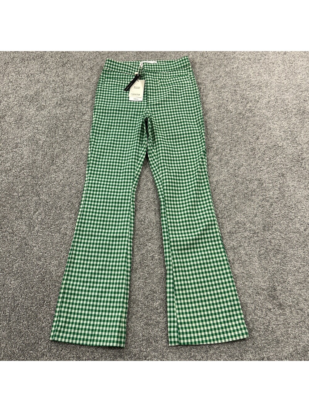 NWT MNG Green Gingham Flare Pants Women’s Checkered Wide Leg Y2K